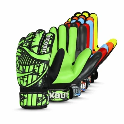 Image of Kickout Premium Goalkeeper Gloves Funky Goalkeeping With 3mm Latex for Super Grip &amp; Protection Adults Kids Boys Glove Football Goalie (Neon Green, Size 2 suitable 4 5 Years)