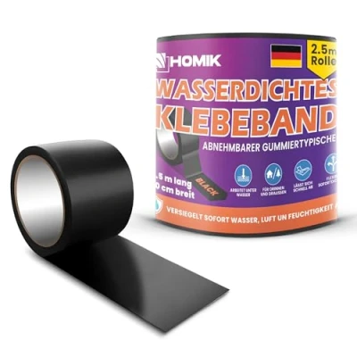 Image of HOMIK Extremely Strong Waterproof Tape Outdoor &amp; Indoor Repair 10cmx2.5m Adhesive UV Resistant Duct Self sealing Black