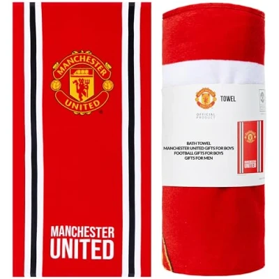 Image of Manchester United F.C. Towels for Men Women Teens Boys 100% Cotton Football Crest Quick Dry Beach Bath Towel Swim Gym Holiday Shower Supporters&#039; Gear 137x69cm