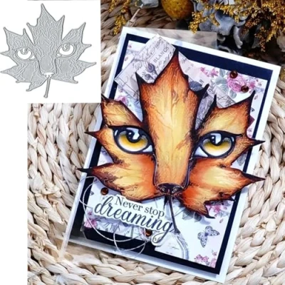 Image of Merry Christmas Maple Cat Leaf Greeting Card Metal Die Cuts,Sunflower Flower Cutting Dies Cut Stencils DIY Scrapbooking Decorative Embossing Paper Making
