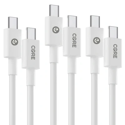 Image of CORE + Essentials 1M USB C to Charger Cable 2.4A POWER DELIVERY Fast Charging Compatible with iPhone 15 Pro/Max, Macbook, Samsung, Google Devices (3 x 1M)