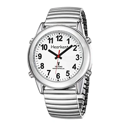 Image of Hearkent Atomic Talking Watch with Large Numbers and Expandable Strap self Setting for Visually impaired Blind or Elder People (Stretch Band, Men Size)