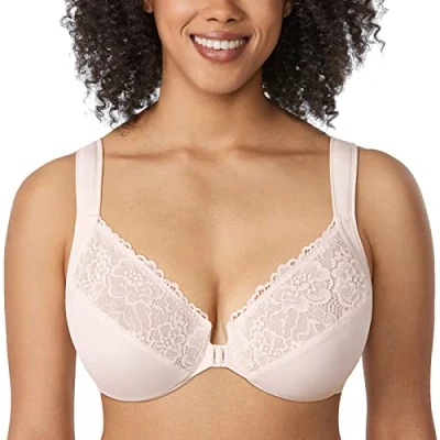 Image of Delimira Women&#039;s Front Fastening Bras Unlined Lace Plus Size Support Underwire Coconut White 42D