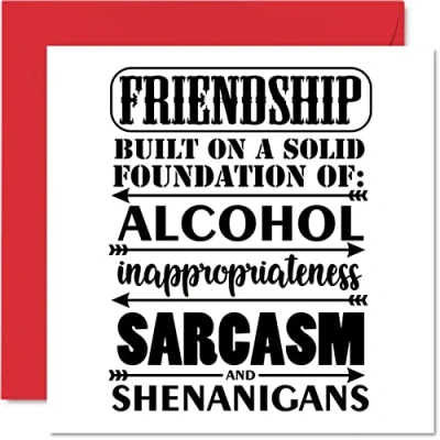 Image of Fun Birthday Cards for Friend Friendship Foundation Joke Happy Card from Bestie, Banter Gifts, 145mm x Funny Greeting Gift Bestfriend