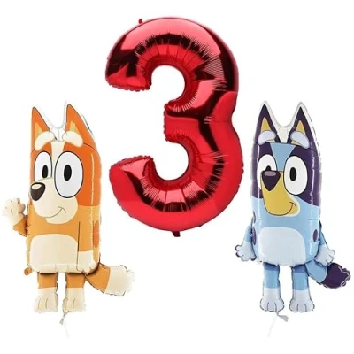 Image of Toyland® Bluey &amp; Bingo Foil Balloon Pack 2 x 32&quot; Character Balloons 1 40&quot; Number Kids Party Decorations