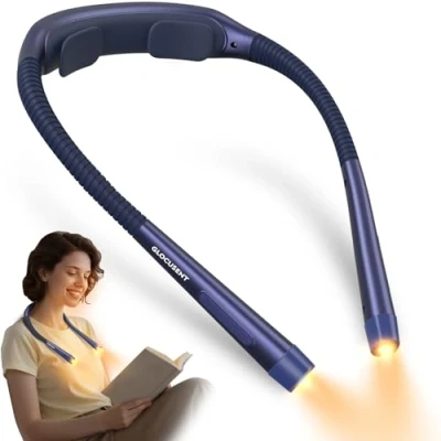 Image of Glocusent Ergonomic Book Light Neck Light, Reading with 3 Colors &amp; 5 Stepless Brightness, at Night Timer Sleep Aid, Perfect Lights for Books in Bed (Navyblue)