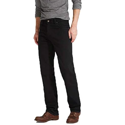Image of Mens Wrangler Texas Stretch Regular Fit Straight Leg Jean Zip Fly Black Denim