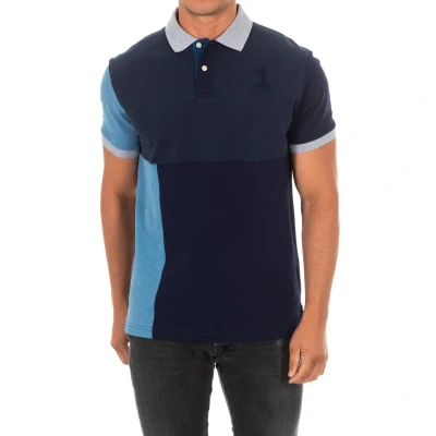 Image of Hackett London Mens Short sleeve polo with lapel collar HM561924 man Blue Cotton Size Small