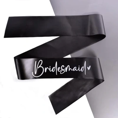 Image of Team Bride Hen Party Sashes Black and White Accesssories (Black Bridesmaid Sash)