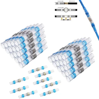 Image of CTRICALVER welded and sealed wire joints, 38 waterproof heat shrinkable butt terminals, marine insulated joints (blue)