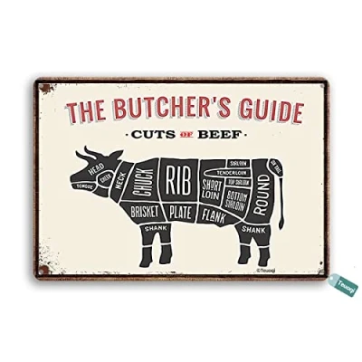 Image of Decor Butcher Guide Cuts of Beef Decoration Pub Plaquech Spring 12x8 in Tin Sign Home Art Metal Signs Wall Poster