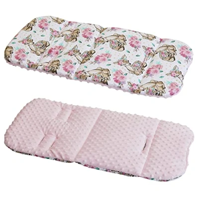 Image of Cotton &amp; Bubble Fleece Pram Insert, Liner Covers 5pt Universal Reversible (Deer and Roses/Pink)