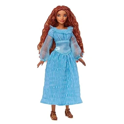 Image of Mattel Disney The Little Mermaid Ariel Fashion Doll on Land in Signature Blue Dress, Toys Inspired by Disney’s Mermaid, HLX09