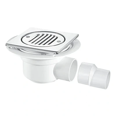 Image of McAlpine TSG50T6SS 50mm Water Seal Gully with Horizontal Outlet for Tiled or Stone Floors, Chrome and White