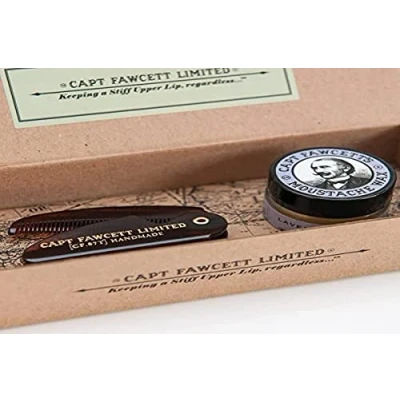 Image of Captain Fawcett&#039;s Moustache Wax (Ylang Ylang Scent) &amp; Folding Pocket Comb (CF.87T) Gift Set Made in England