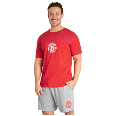 Image of Manchester United F.C. Mens Short Pyjamas Set, Breathable 2 Piece Lounge Wear Man Gifts for Men (Red/Grey, 2XL)