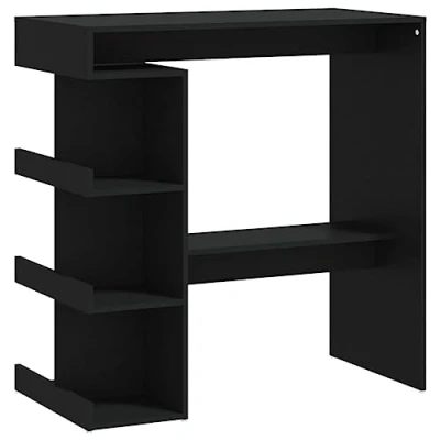 Image of vidaXL Bar Table with Storage Rack Home Living Room Kitchen Dining Furniture Bistro Pub Breakfast High Desk Black Chipboard