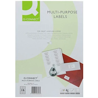 Image of Q Connect Multipurpose Labels 99.1x34mm 16 Per Sheet White (1600 Pack) KF26053
