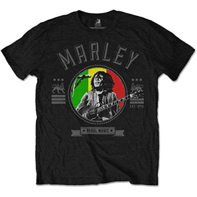 Image of Rockoff Trade Men&#039;s Bob Marley Rebel Music Seal T Shirt, Black, Large (Size:Large)