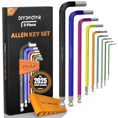 Image of DIY Doctor Hex Allen Key Set (9 Pieces) Ranges from 1.5mm to 10mm in Diameter Keys Sets Long Ball End