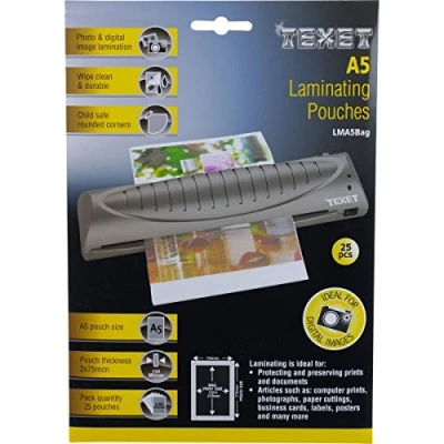 Image of TEXET A5 laminating Pouches 150 microns (2*75) Pack of 25 pouch