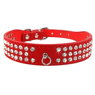 Image of Wudimaoyiyouxian Dog Collar Pet Bling Diamond Rhinestone Leather Adjustble For Small Medium Dogs 4 Colors (Color : Red, Size M)