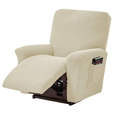 Image of ele ELEOPTION Recliner Sofa Cover, Stretch Chair Spandex Jacquard 4 Piece Relaxing Cover for Chair, Massage (Beige)