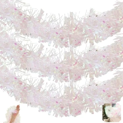Image of HOVUK® 3PCs Iridescent Fine Cut Chunky 2M Shiny Holographic Garland Hanging Decorations for Christmas Party Indoor and Outdoor Decoration