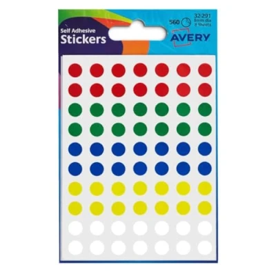 Image of Avery Dot Stickers Assorted Colours (8mm, 560 Labels), 32 291