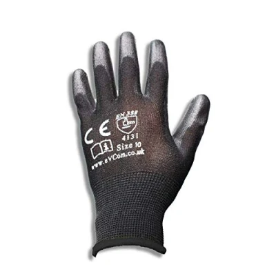 Image of eVCom 12pairs PU Coated Black Work Gloves (improved quality). For Builders, Mechanics, Construction, Logistics &amp; Gardening chores (XL)