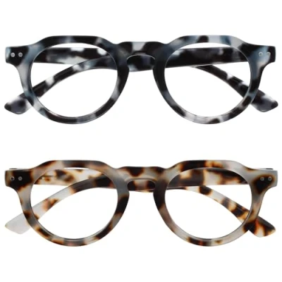 Image of OPULIZE RIO Blue Light Blocking Reading Glasses 2 Pack Flat Top Frame Brown &amp; Tortoiseshell Unisex Spring Hinges BB53 23 +2.50