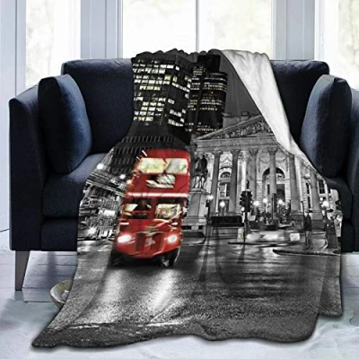 Image of COMRTL Flannel Fleece Throw Blanket Bed London Bus Micro Warm Soft Lightweight Cozy Microfiber for Couch Sofa All Seasons