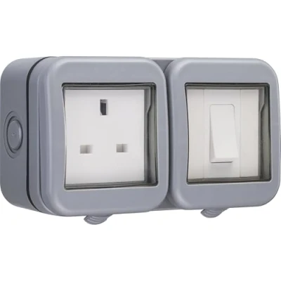 Image of BG Electrical Weatherproof Outdoor Single Light Switch and Power Socket, IP55 Rated, 13 Amps