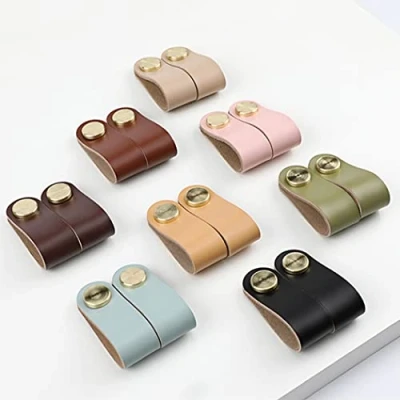 Image of Fitting store Leather Handles Furniture 6.4 cm x 2.5 Drawer Knobs with Screw Cabinet for Kitchen, Green
