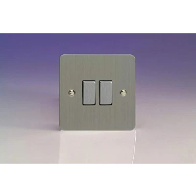 Image of Varilight XFS71D 2 Gang Intermediate Switch + 10A 1 Or Way Rocker In Brushed Steel