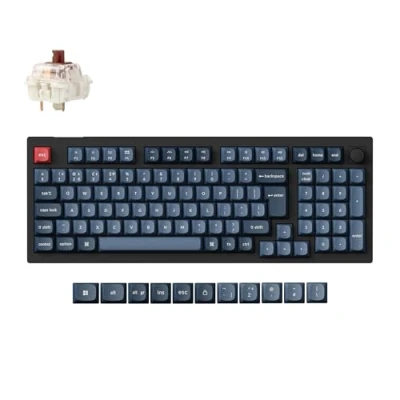 Image of Keychron V5 Max Compact 100 Key Wireless Custom Knob Mechanical Keyboard, Programmable Bluetooth 5.1/2.4 GHz/Wired with RGB Hot swappable Gateron Jupiter Brown Switch for Mac Win Linux UK Layout