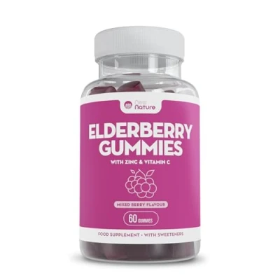 Image of Elderberry Gummies with Zinc and Vitamin C Suitable for Adults &amp; Children Immune System Sambucus Black (60 Gummies, 1 Pack)