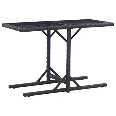 Image of vidaXL Stylish Glass and Poly Rattan Garden Table Durable Outdoor Furniture with Steel Frame Easy Maintenance, Black Color, 110x53x72 cm Dimensions