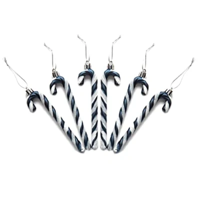 Image of Pack of 6 13CM Glitter Candy Cane Christmas Tree Hanging Decoration Bauble Xmas Ornament (Navy)