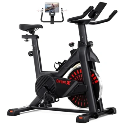 Image of Dripex Exercise Bike for Home Use,Super Quiet Magnetic Resistance Indoor Cycling Stationary With LCD Momitor &amp; Tablet Holder, Gym Training Cardio,150kg Capacity (Black)