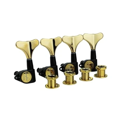 Image of Guyker Guitar Bass Tuners (4 for Left) 1:17 Ratio Headstock Sealed Tuning Key Pegs Machine Head Replacement Electric Jazz or Precision Instruments Black+Gold
