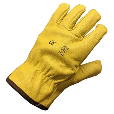 Image of Himalayan Men&#039;s H310 Fleece Lined Leather Winter Thermal Cold Work Drivers PPE Gloves, Yellow, M (1 Pair)