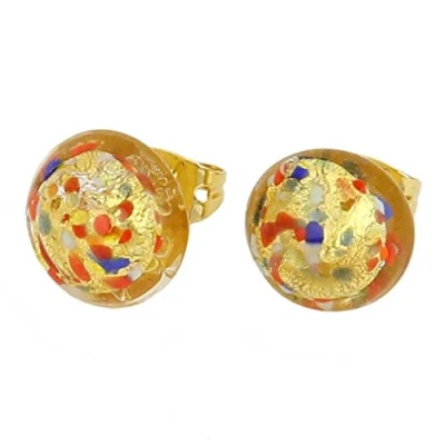 Image of GlassOfVenice Murano Glass Button Stud Earrings Multicolor Confetti