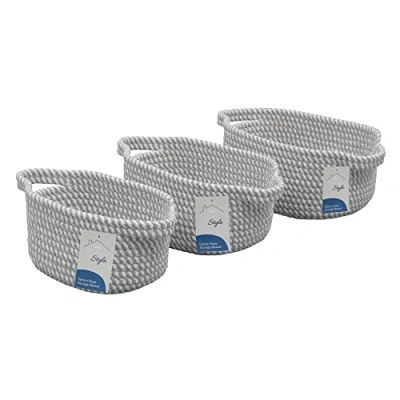 Image of JVL Edison Oval Cotton Rope Storage Basket, Set of 3, Grey
