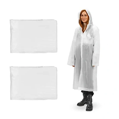 Image of Relaxdays Set of 2 Rain Ponchos, with Hood, Reusable Raincoat, Ladies &amp; Men, Waterproof, Long, Festival Camping, White, Foam, 160 cm