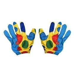 Image of Dress Up America Blue And Yellow Polka Dot Clown Gloves For Kids Adults
