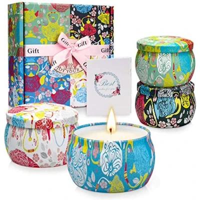 Image of YMing Scented Candles Gift Set, Soy Wax 5.65 oz Tin Gifts for Women Host with Strongly Fragrance, Birthday Her