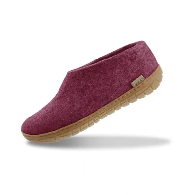 Image of GLERUPS Indoor Outdoor Slippers Men &amp; Women with Rubber Sole (Cranberry Red) Unisex Wool Slipper Shoes Comfy Cosy Gents and Ladies