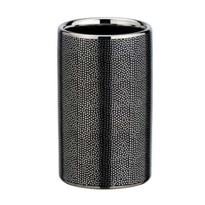 Image of WENKO Nura Toothbrush Holder for and Toothpaste Made of Elegant Ceramic with Luxury Textured Surface in Silver/Anthracite, Diameter 6.5 x 10.7 cm