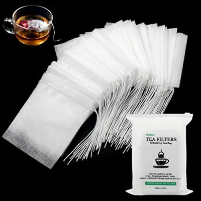 Image of 100 Pcs Disposable Tea Bags for Loose Leaf Tea, Biodegradable Filter with Drawstring, Corn Fiber Empty (3.54 x 2.75 inch)
